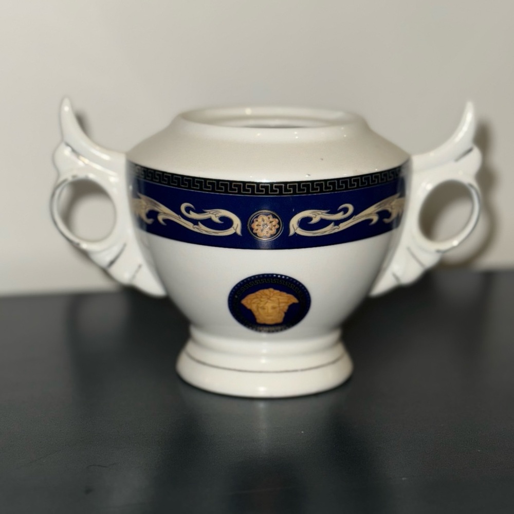 Versace x Rosenthal Medusa Blue & Gold porcelain china sugar bowl
